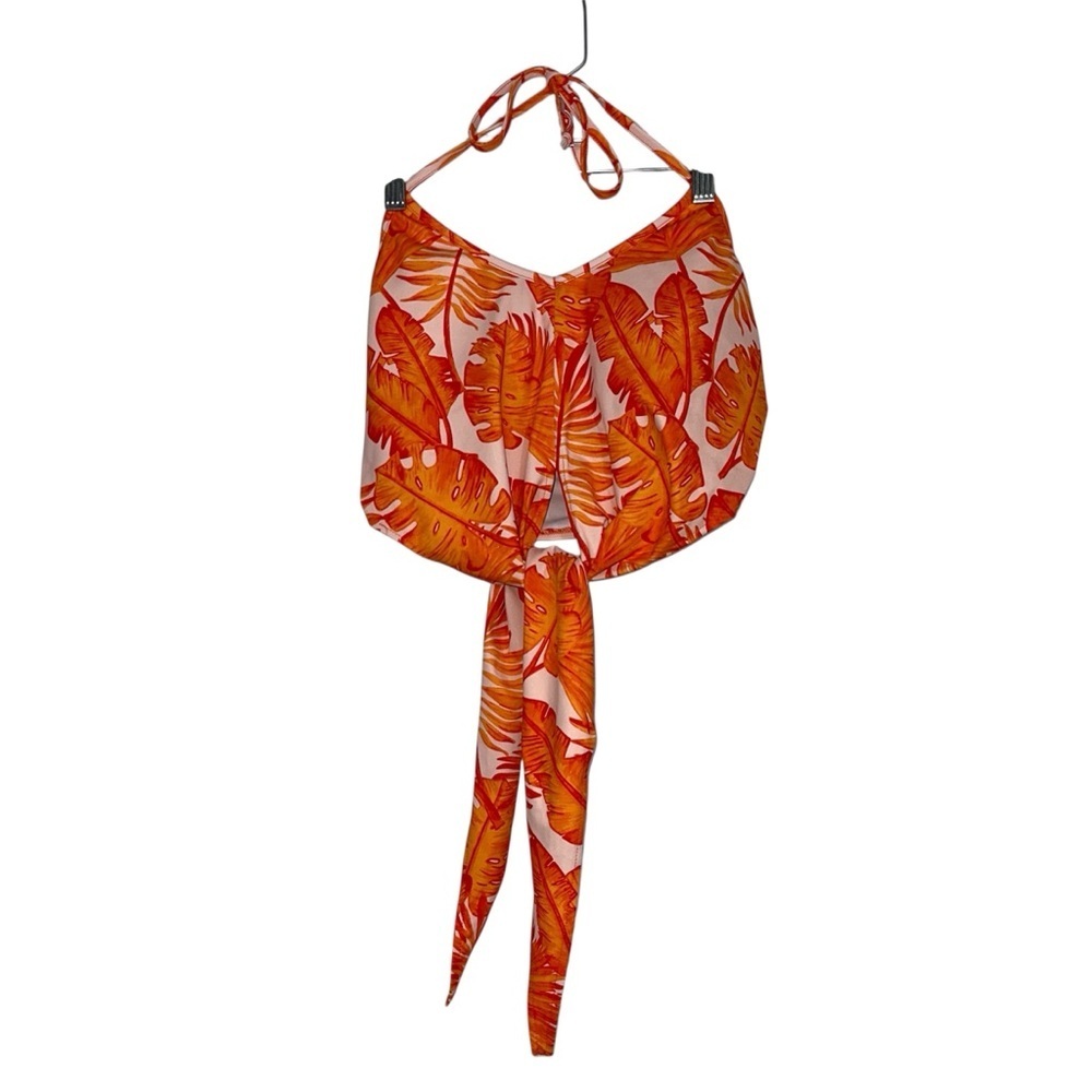 Kortni Jeane Orange Palm Print Tied-Up Top
